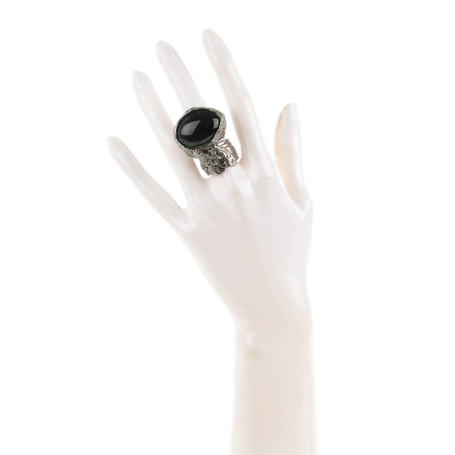 Glass Cabochon Arty Ovale Ring 7 Gunmetal Black
