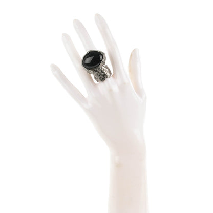 Saint Laurent Glass Cabochon Arty Ovale Ring 7 Gunmetal Black 2 of 3