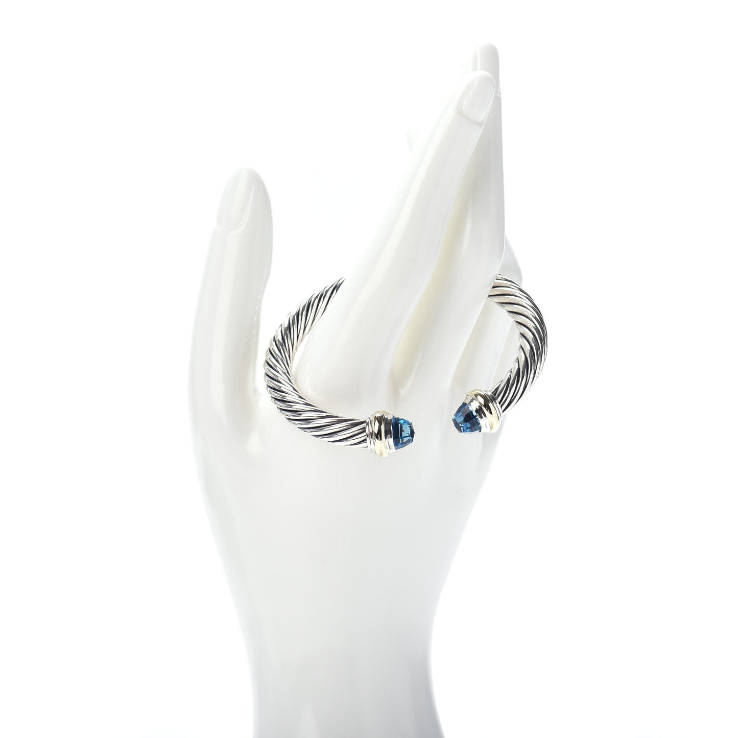 Sterling Silver 14K Yellow Gold Blue Topaz 7mm Cable Classics Bracelet