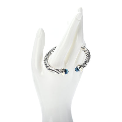 David Yurman Sterling Silver 14K Yellow Gold Blue Topaz 7mm Cable Classics Bracelet 2 of 4