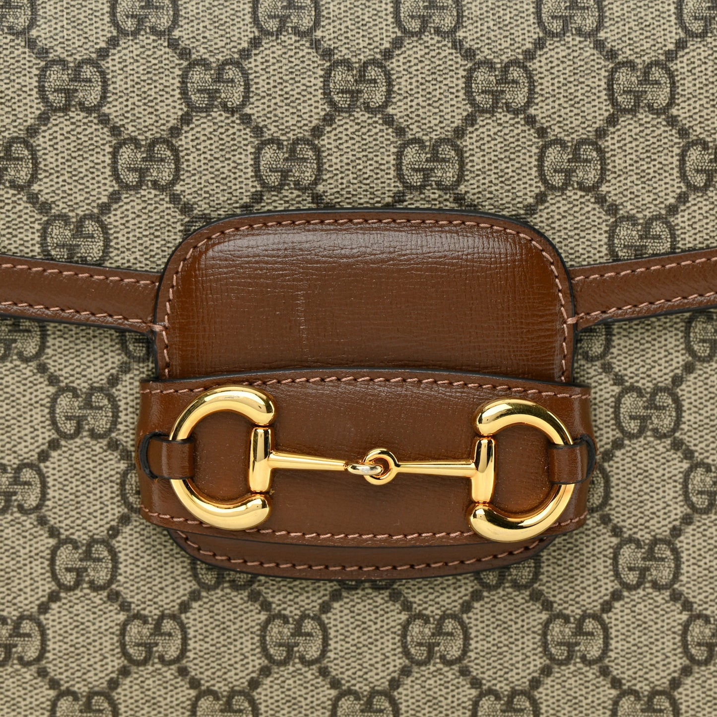 GG Supreme Monogram Horsebit 1955 Shoulder Bag Beige Brown Sugar