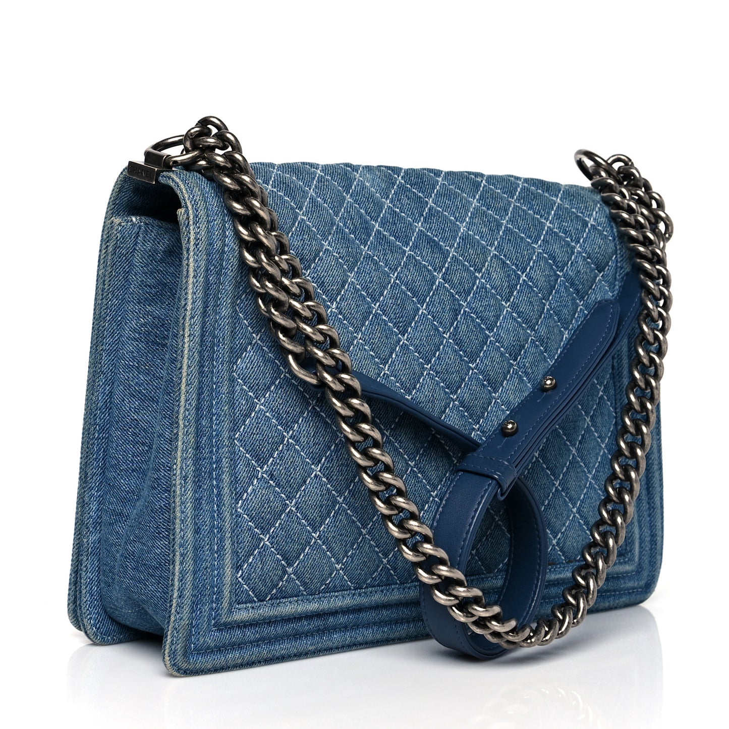 Denim Quilted Large Boy Flap Blue