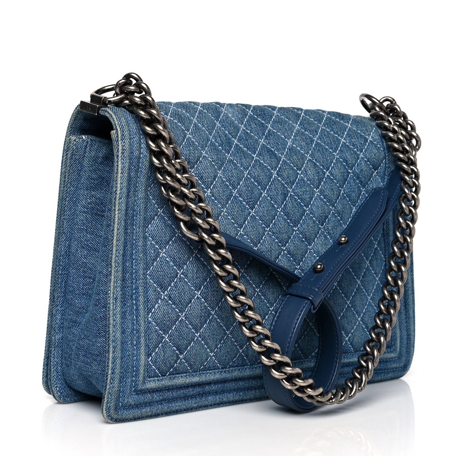 Chanel Denim Quilted Large Boy Flap Blue 2 of 11