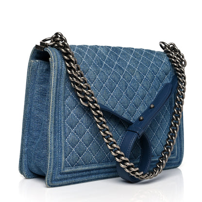 Chanel Denim Quilted Large Boy Flap Blue 2 of 11