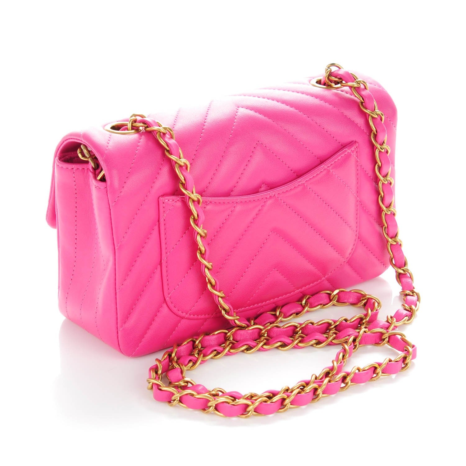 Chanel Lambskin Chevron Quilted Mini Rectangular Flap Pink 3 of 8