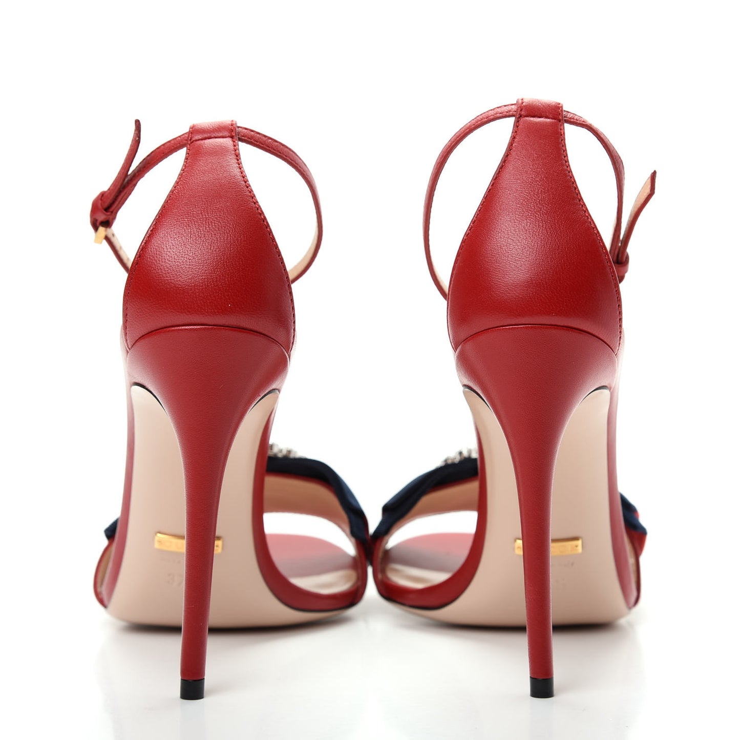 Nappa Crystal Web Ankle Strap High Heel Sandals 37.5 Hibiscus Red