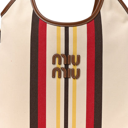 Miu Miu Canvas Calfskin Striped Ivy Beige Naturale Moro 7 of 9