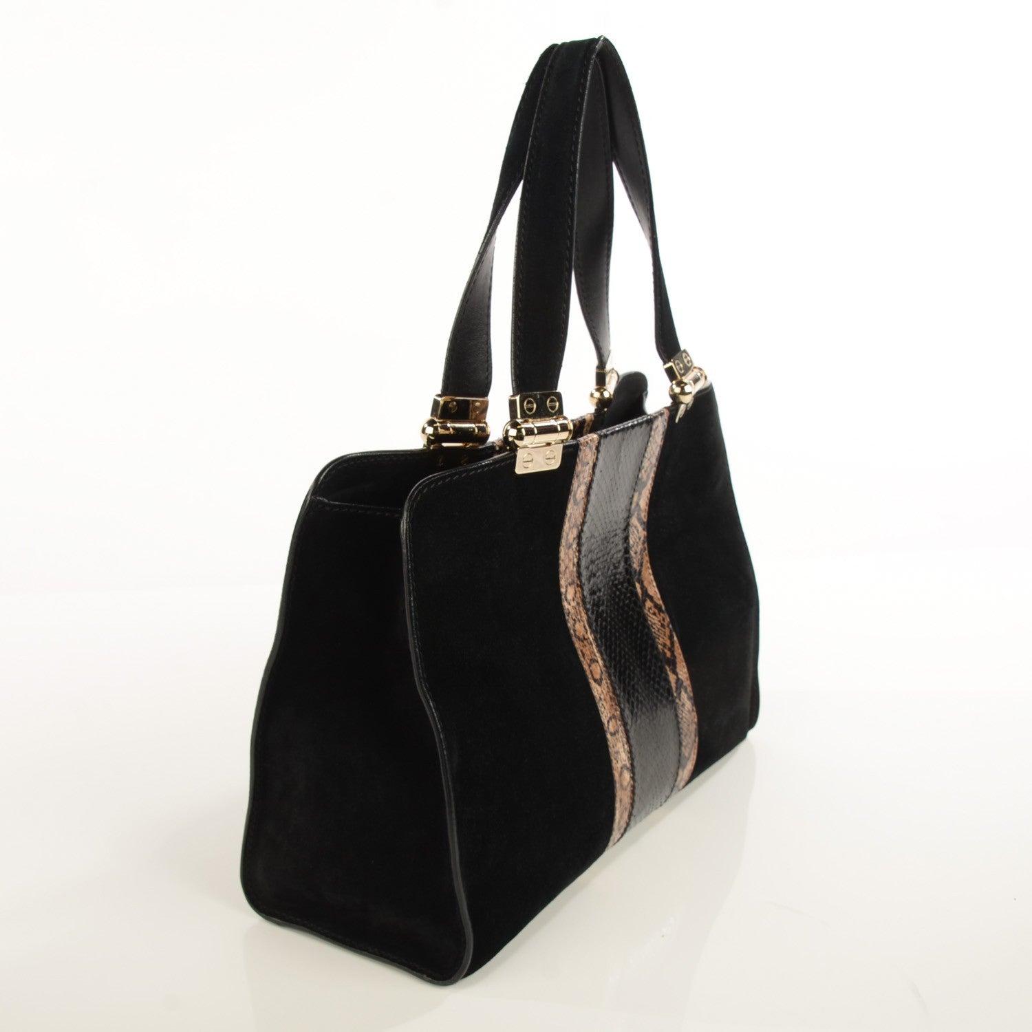 Jimmy Choo Suede Snakeskin Tote Black 3 of 6