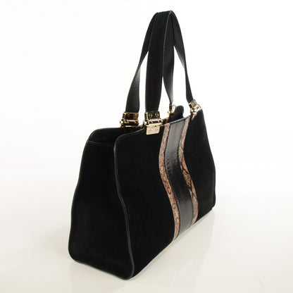 Jimmy Choo Suede Snakeskin Tote Black 3 of 6
