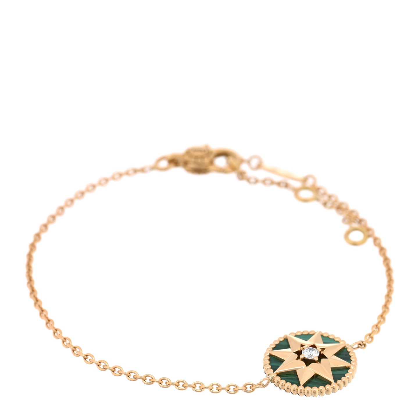 18K Yellow Gold Diamond Malachite Rose Des Vents Bracelet
