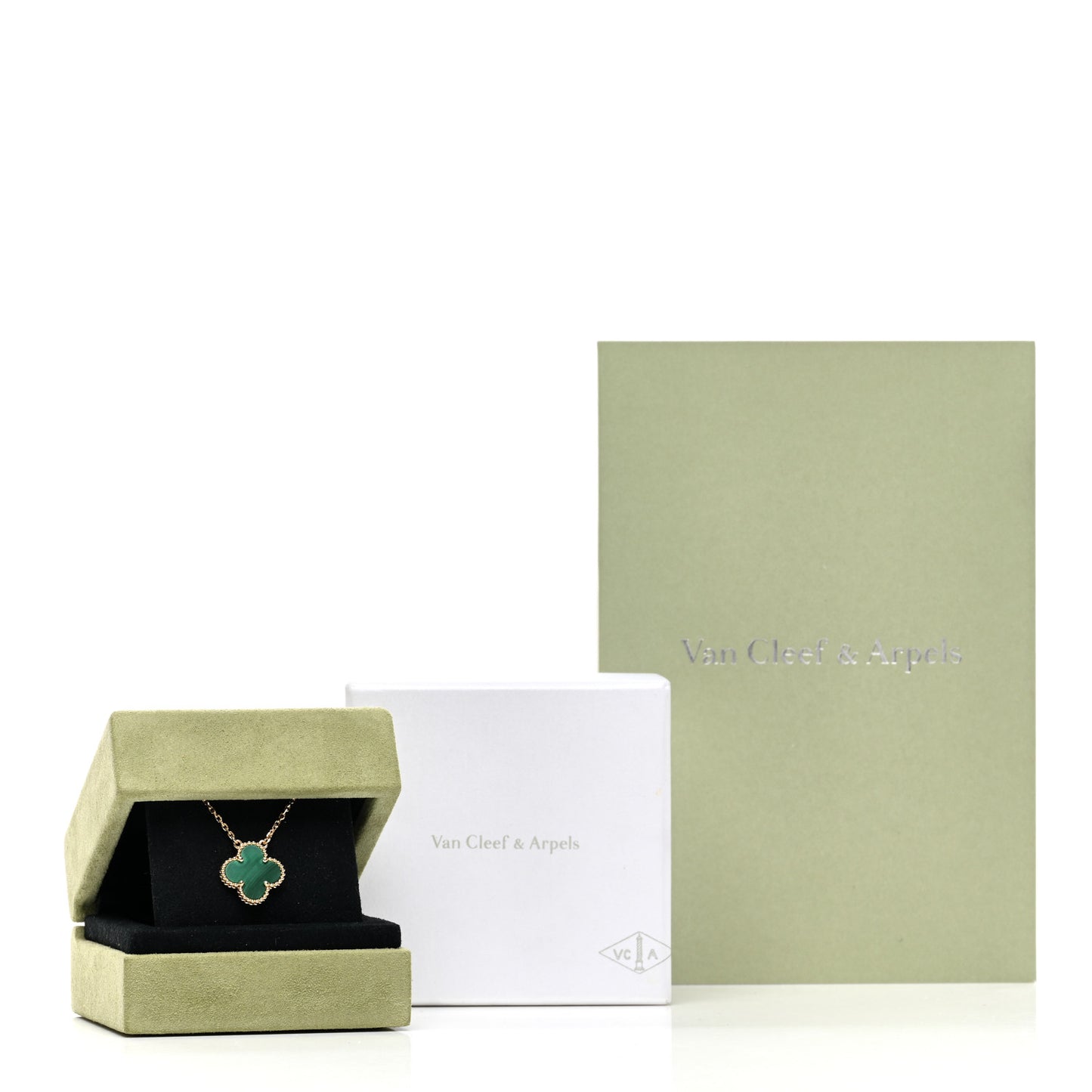 18K Yellow Gold Malachite Vintage Alhambra Pendant Necklace