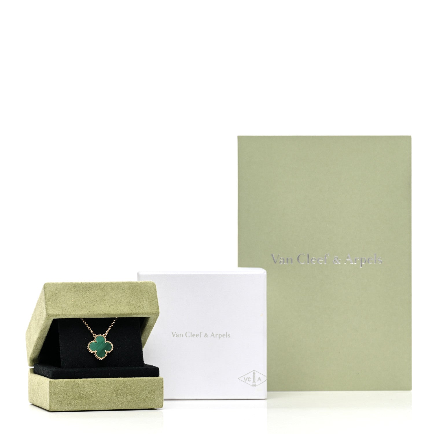 Van Cleef & Arpels 18K Yellow Gold Malachite Vintage Alhambra Pendant Necklace 6 of 6