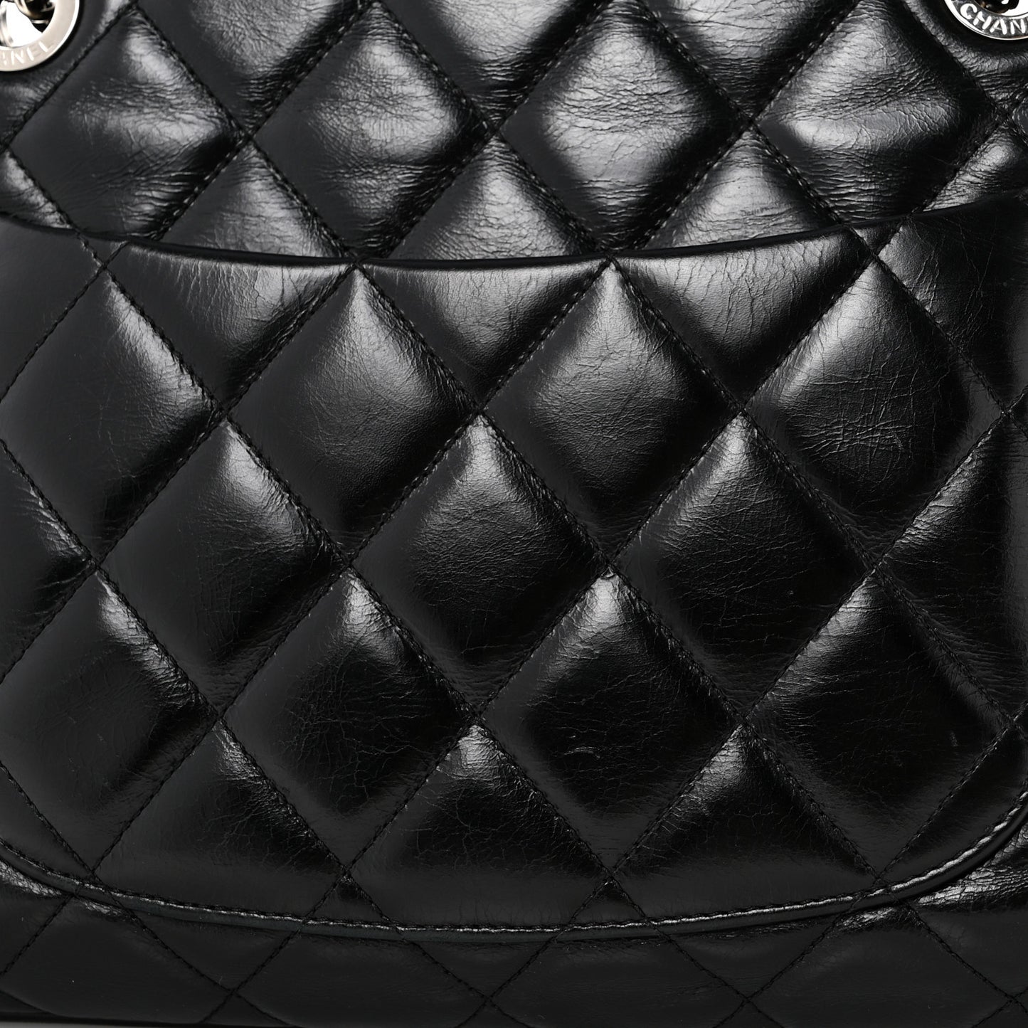 Glazed Calfskin Quilted Small CC Delivery Tote Black