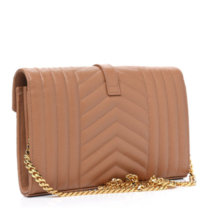 Saint Laurent Grain De Poudre Mixed Matelasse Triquilt Monogram Chain Wallet Dune 2 of 3