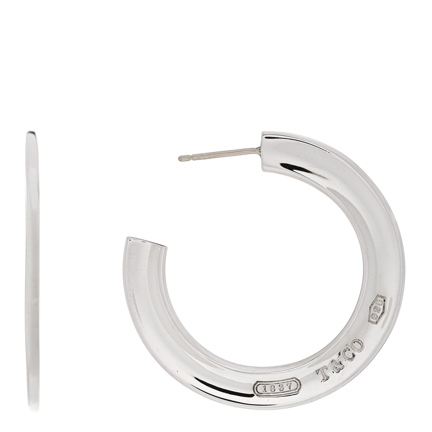 Tiffany Sterling Silver Large 1837 Flat Hoop Earrings 1 of 5