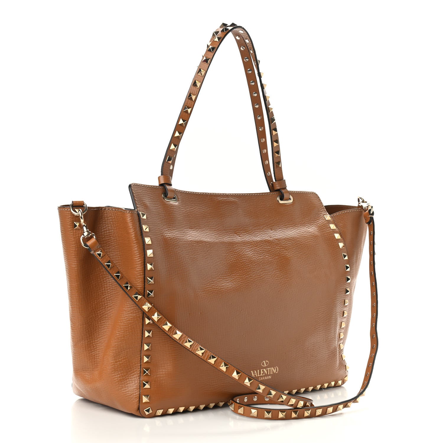 Valentino Garavani Textured Calfskin Medium Rockstud Tote Camel 3 of 10