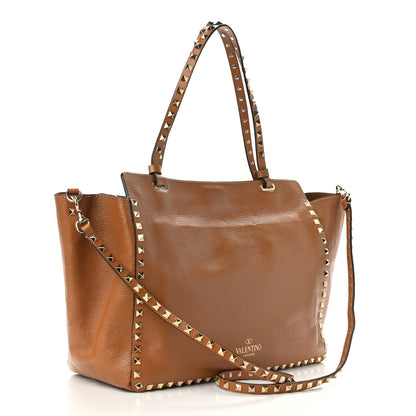 Valentino Garavani Textured Calfskin Medium Rockstud Tote Camel 3 of 10