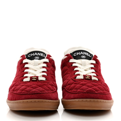 Chanel Suede Kidskin Quilted Sneakers 36 Dark Red 2 of 9