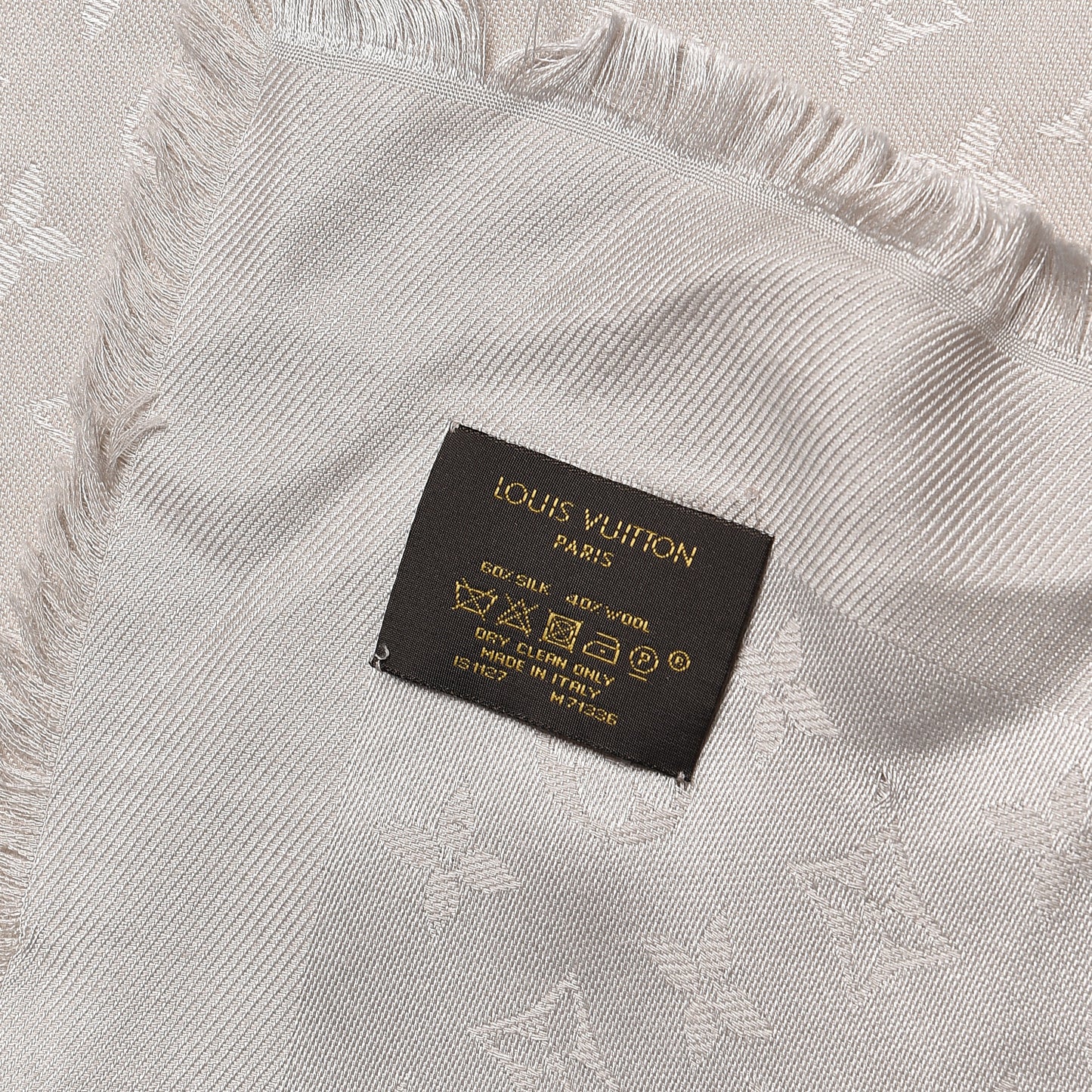 Silk Wool Monogram Shine Shawl Beige