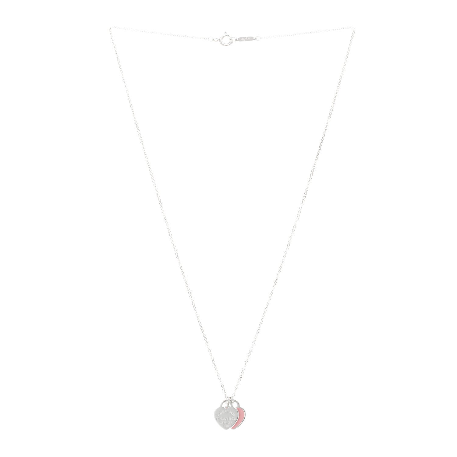 Tiffany Sterling Silver Enamel Return to Tiffany Double Heart Tag Pendant Necklace Pink 3 of 5