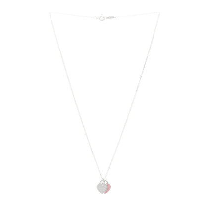 Tiffany Sterling Silver Enamel Return to Tiffany Double Heart Tag Pendant Necklace Pink 3 of 5