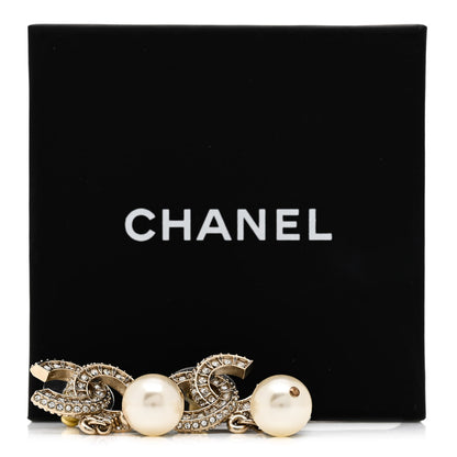 Chanel Crystal Timeless CC Pearl Drop Earrings Light Gold 6 of 6