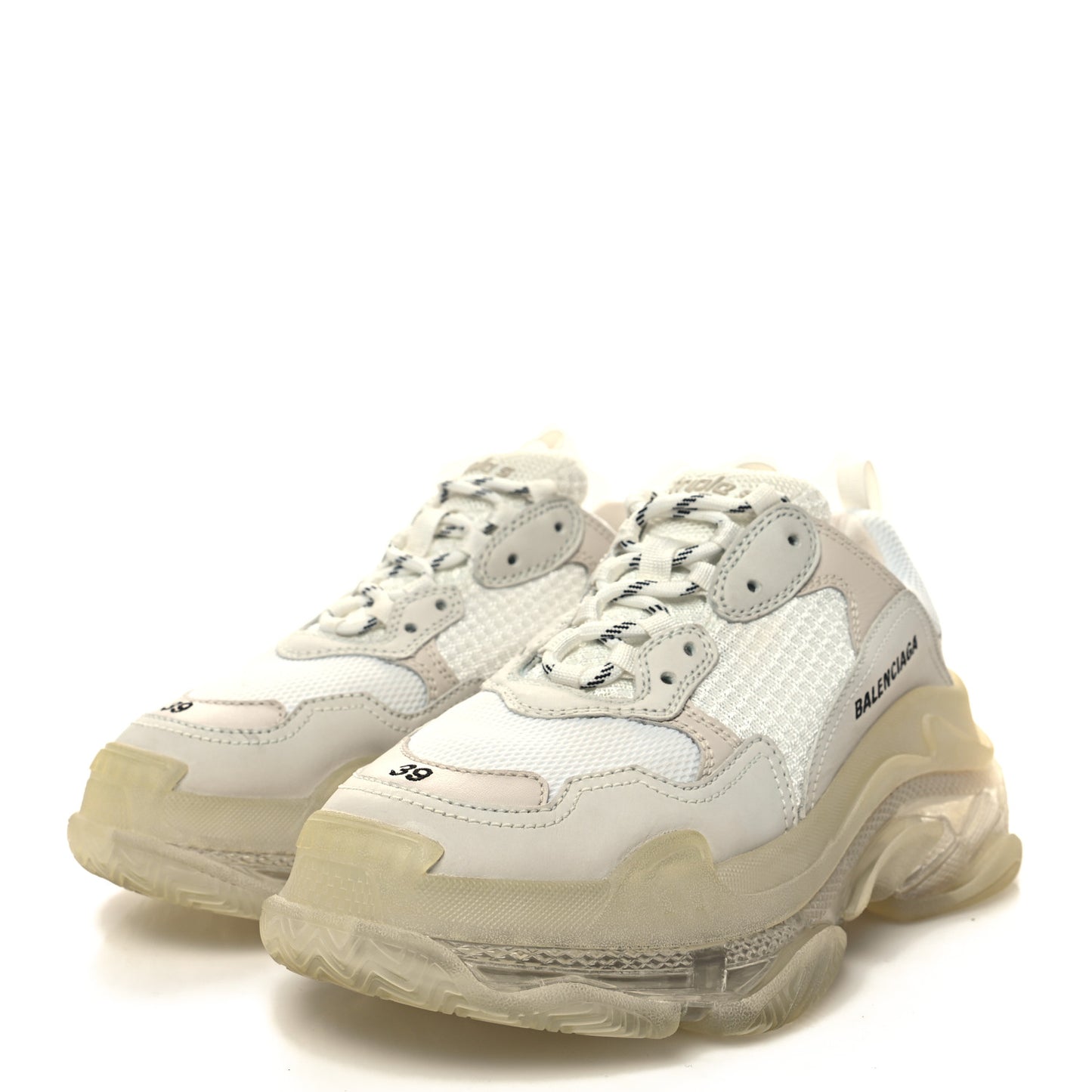 Fabric Mesh Clear Sole Womens Triple S Sneakers 39 White