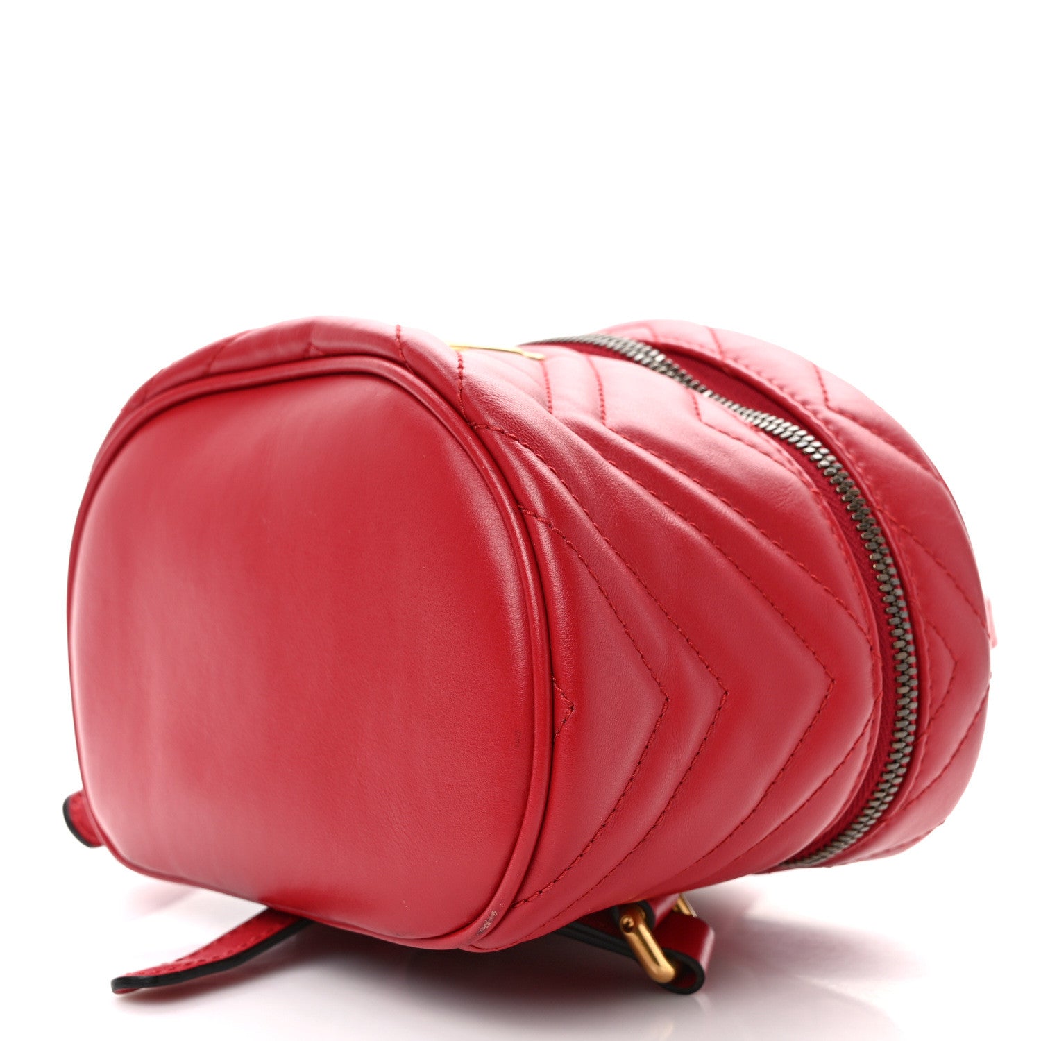 Gucci Calfskin Matelasse Mini GG Marmont Round Backpack Hibiscus Red 9 of 9