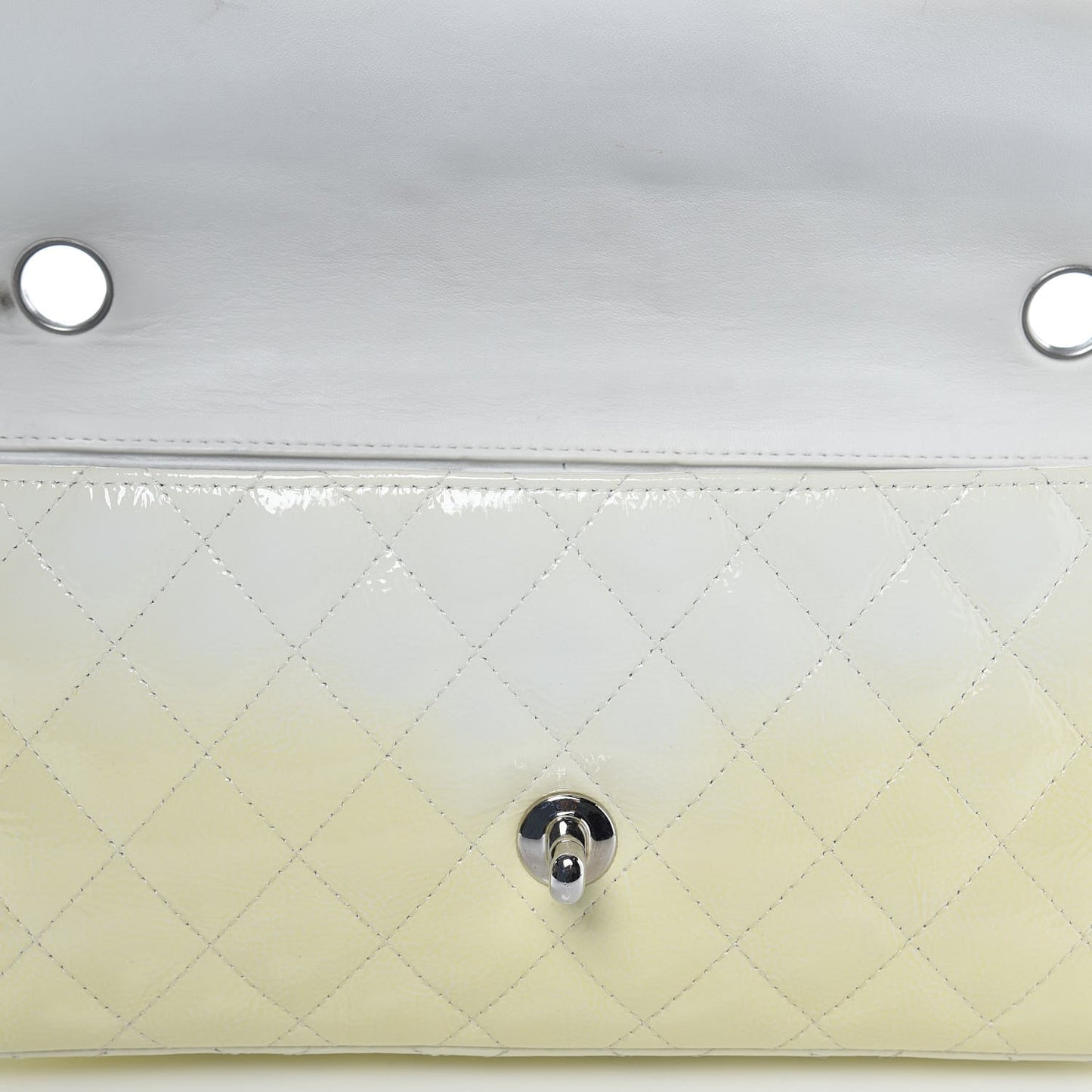 Distressed Patent Calfskin Quilted East West Flap Clutch Ivory