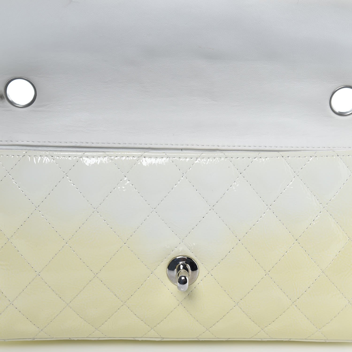 Chanel Distressed Patent Calfskin Quilted East West Flap Clutch Ivory 12 of 13