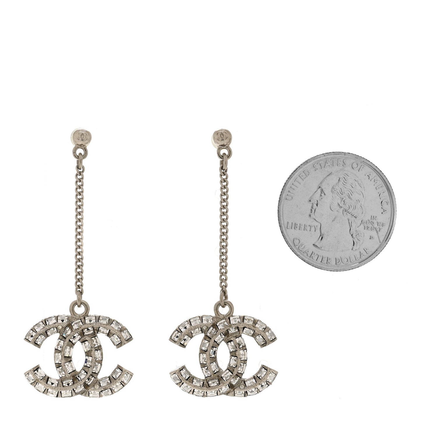 Baguette Crystal CC Drop Earrings Silver
