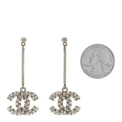 Chanel Baguette Crystal CC Drop Earrings Silver 2 of 5