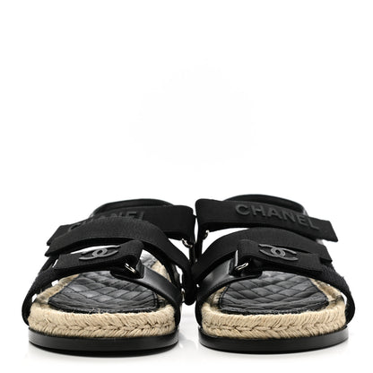 Chanel Stretch Fabric Lambskin CC Flat Sandals 37 Black 2 of 9