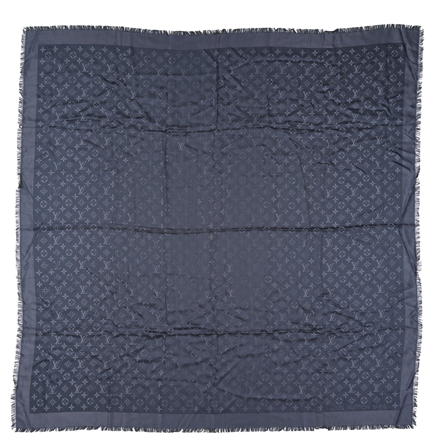 Silk Wool Monogram Denim Shawl Blue Blue