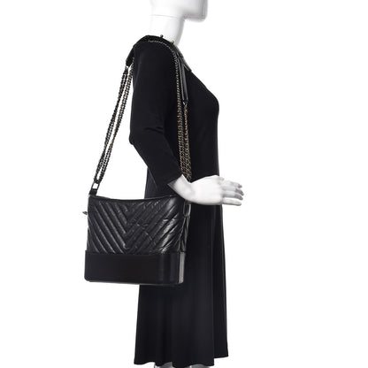 Chanel Aged Calfskin Chevron Quilted Medium Gabrielle Hobo Black 2 of 11
