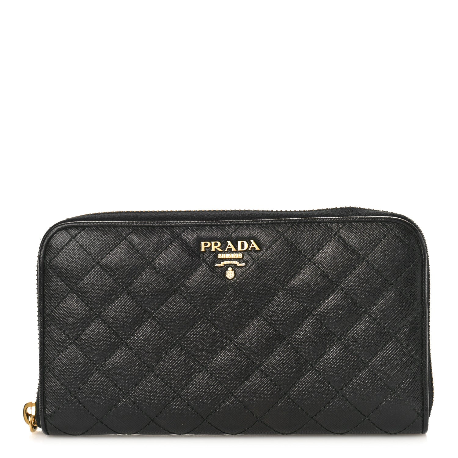 Prada Saffiano Quilted Zip Around Wallet Black 1 of 9