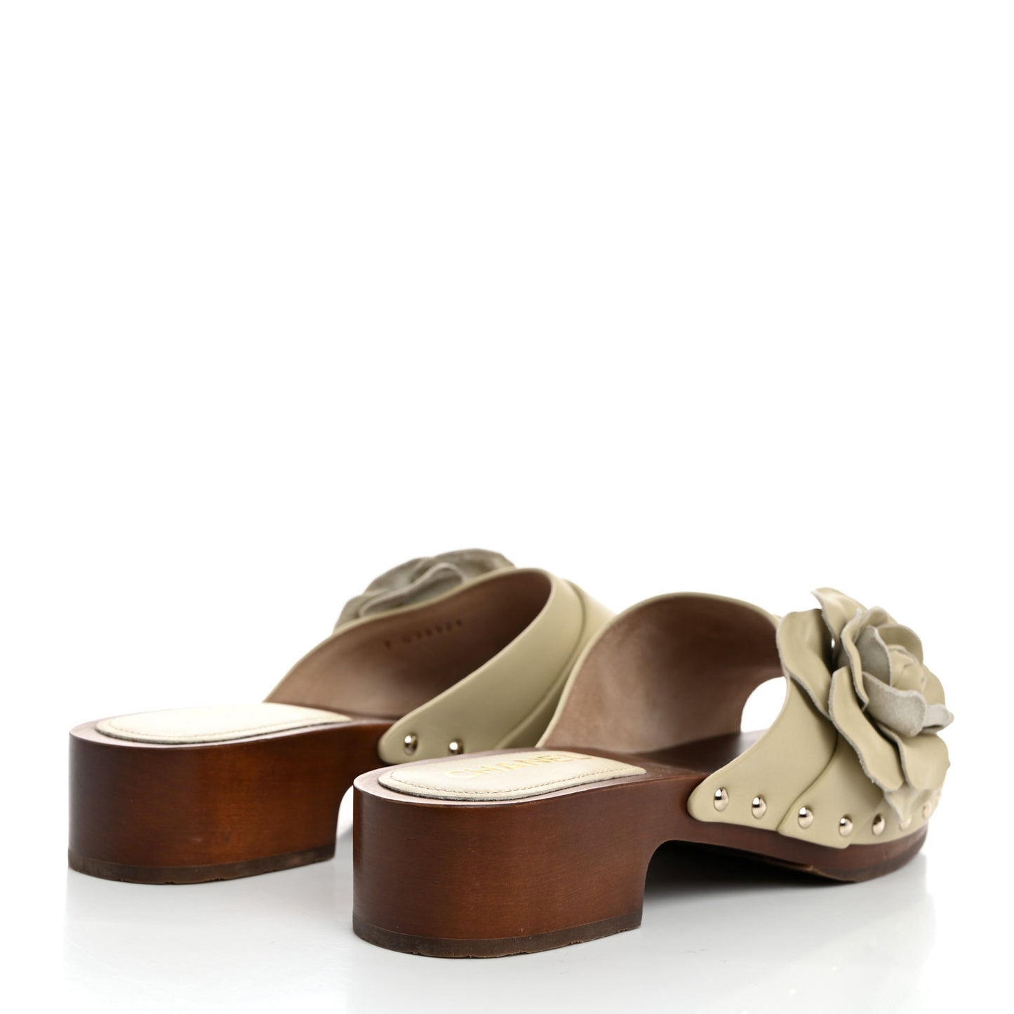 Calfskin Camellia Clogs 41 Light Beige