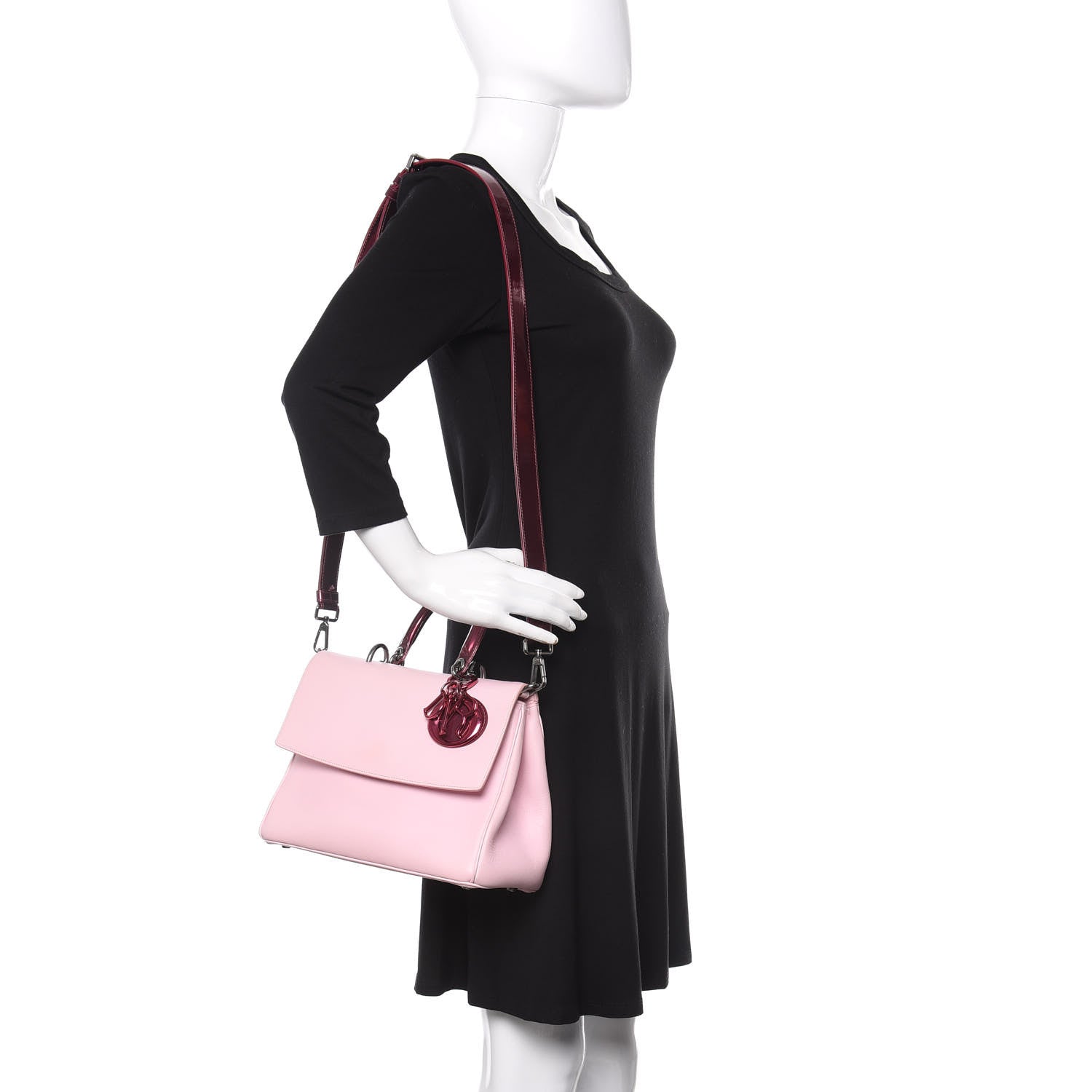 Christian Dior Metallic Patent Smooth Calfskin Medium Be Dior Flap Pink Fuchsia 2 of 15