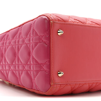 Christian Dior Lambskin Cannage Medium Bi-Color Lady Dior Orange Fuchsia 9 of 15