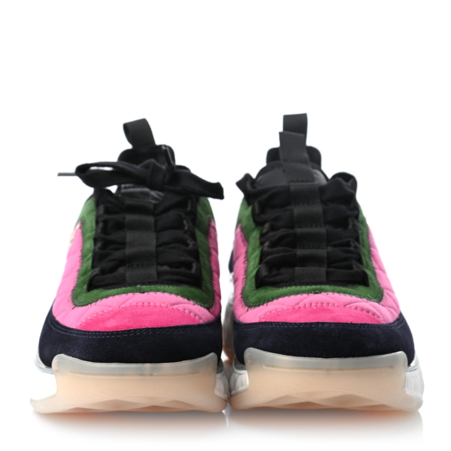 Velvet Calfskin Mixed Fibers CC Sneakers 41 Dark Pink Green