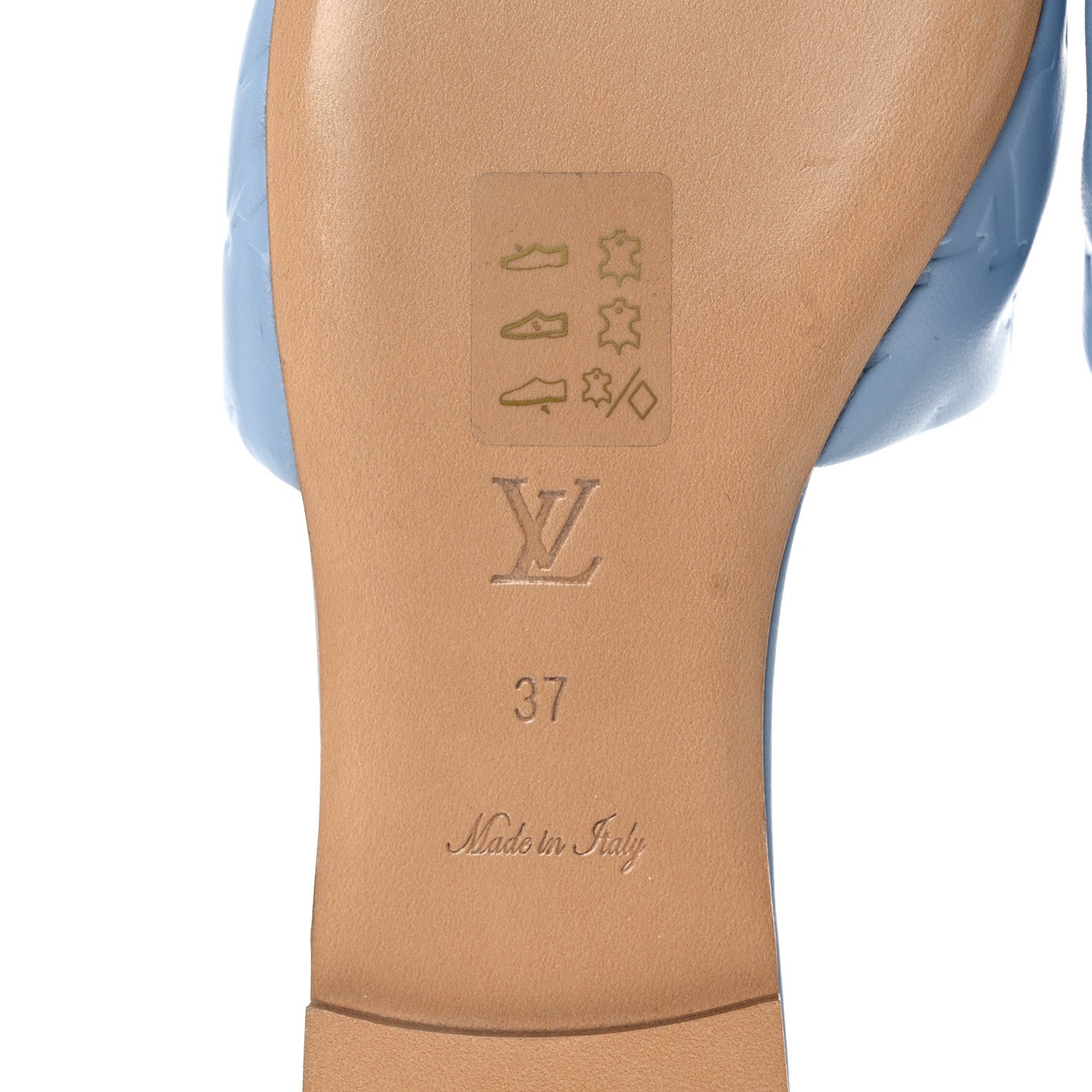 Louis Vuitton Lambskin Embossed Monogram Revival Flat Mules 37 Light Blue 6 of 8
