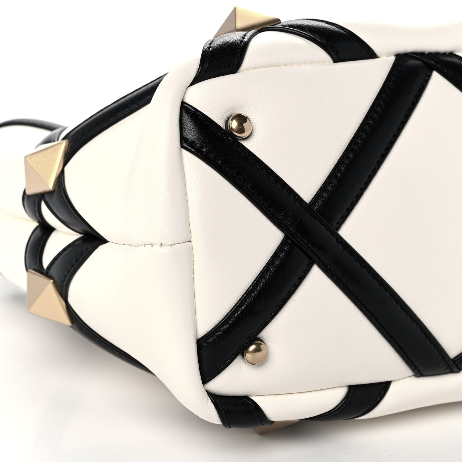 Valentino Garavani Nappa Small Roman Stud The Handle Bag Ivory Black 8 of 10