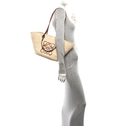 Loewe Calfskin Raffia Paulas Ibiza Medium Anagram Basket Tote Bag Natural Tan 2 of 9