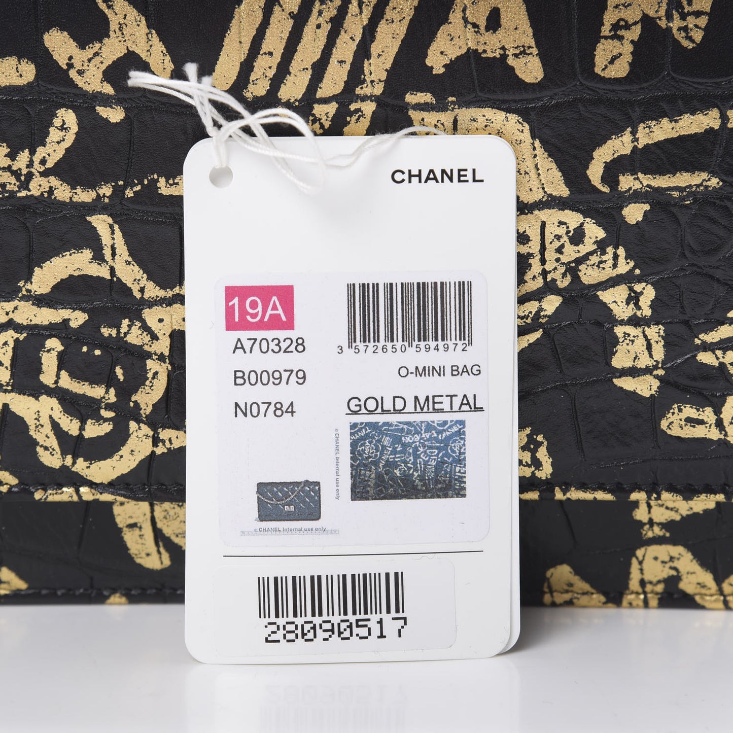 Calfskin Crocodile Embossed Graffiti 2.55 Cocodile Reissue Wallet On Chain WOC Black Gold