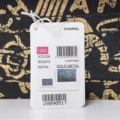 Chanel Calfskin Crocodile Embossed Graffiti 2.55 Cocodile Reissue Wallet On Chain WOC Black Gold 14 of 14