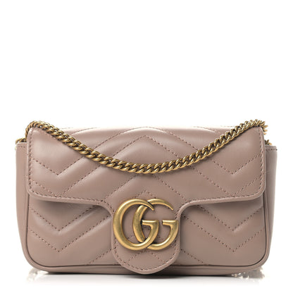 Gucci Calfskin Matelasse Super Mini GG Marmont Shoulder Bag Porcelain Rose 1 of 9