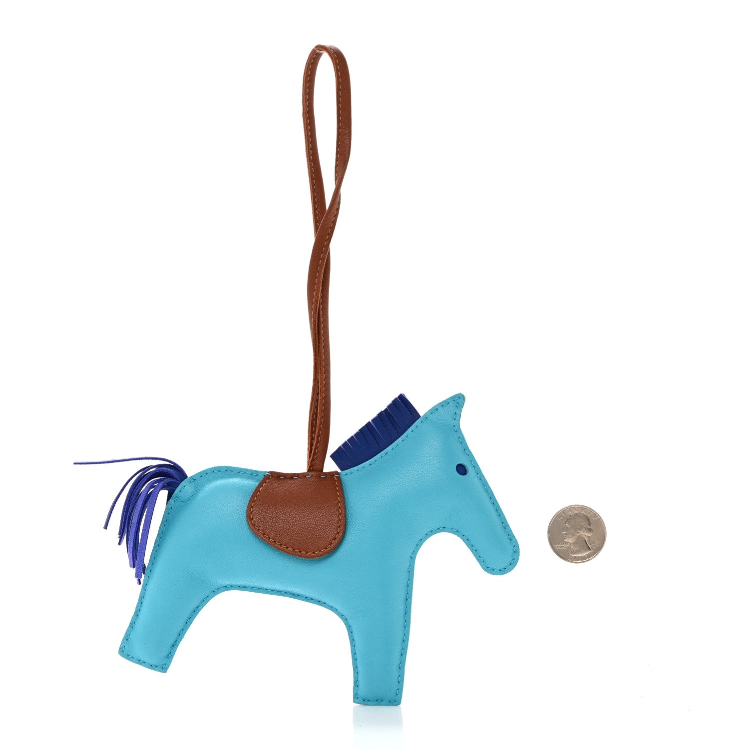Hermes Milo Lambskin Grigri Rodeo Horse Bag Charm GM Bleu Azteque Bleu Electrique Fauve 2 of 4