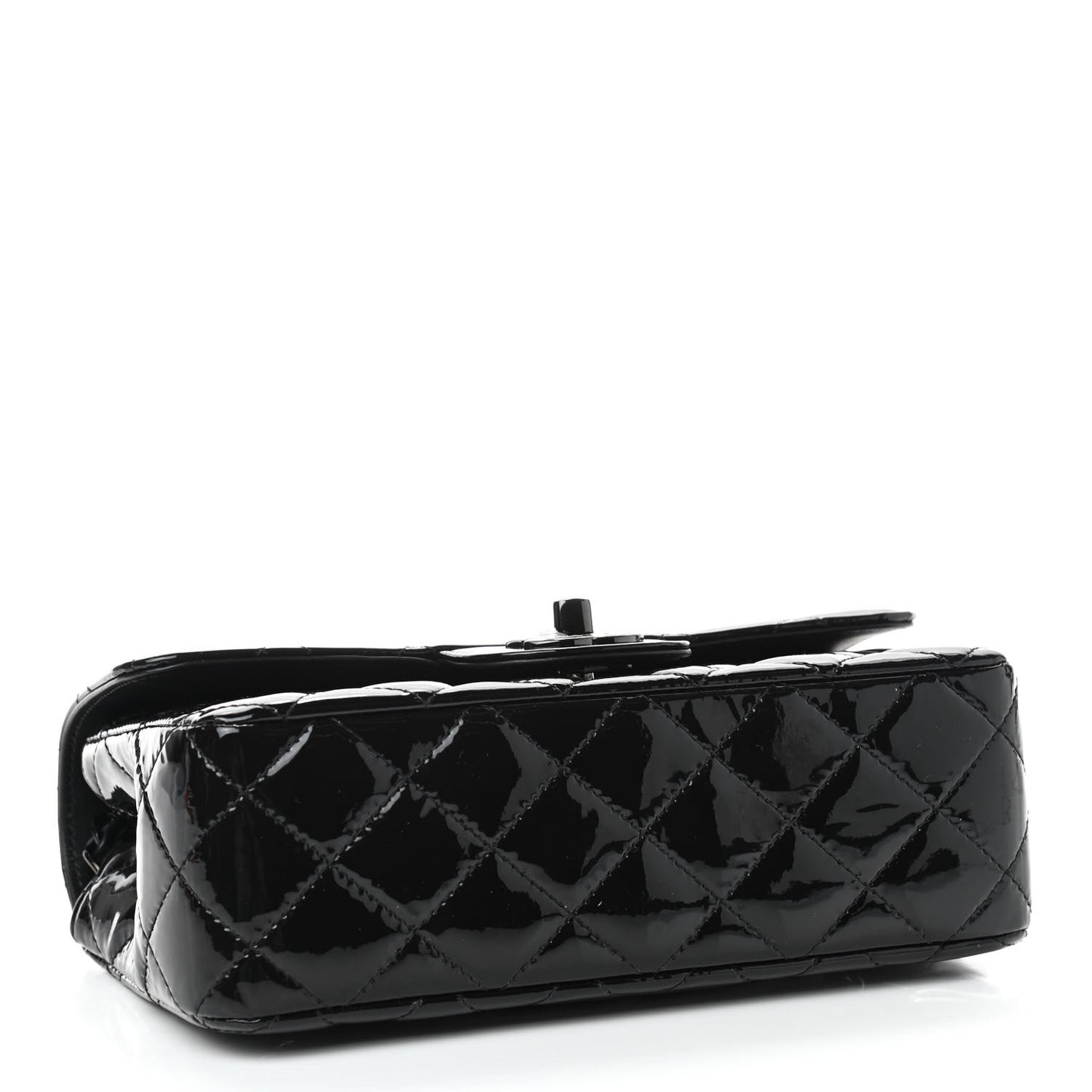 Patent Calfskin Quilted Mini Rectangular Flap So Black