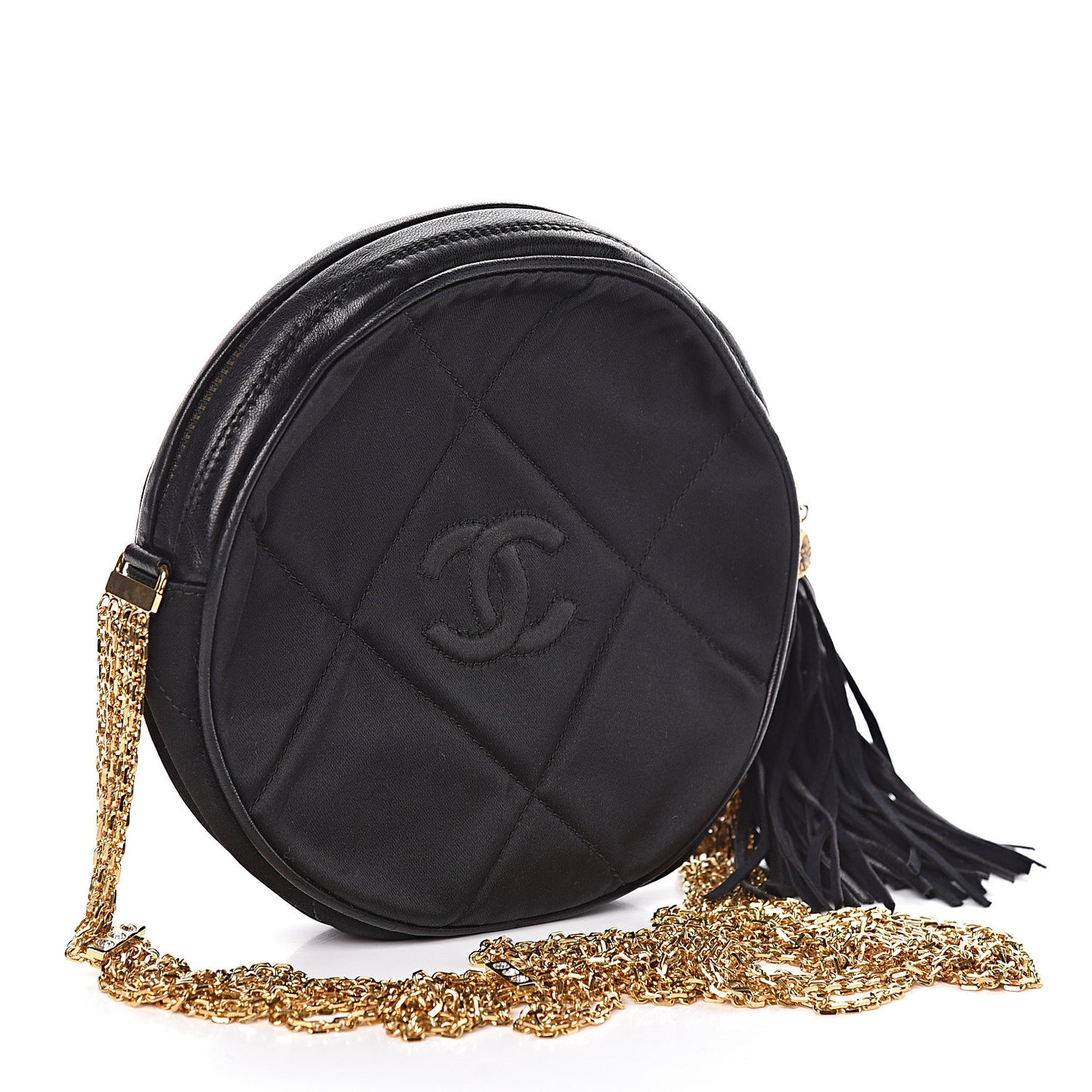 Satin CC Tassel Crossbody Bag Black