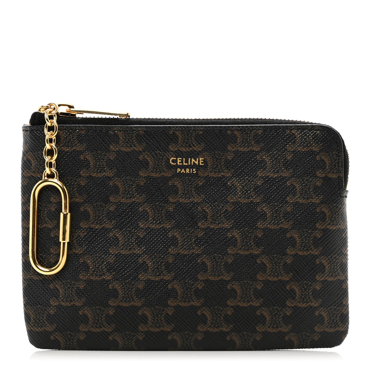 Triomphe Canvas Coin and Card Pouch With Hook Black